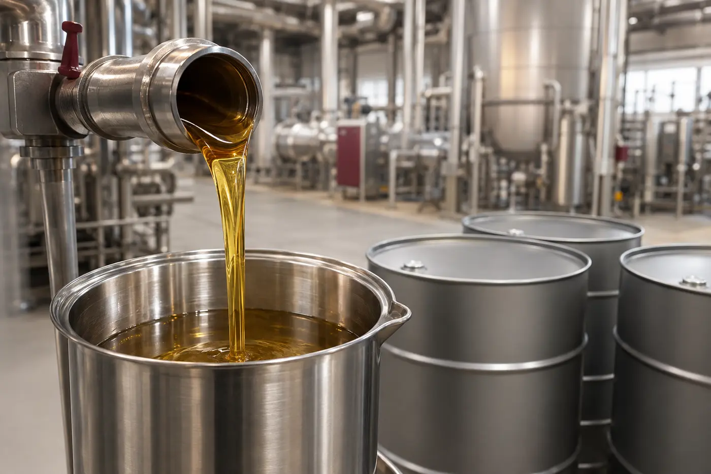 Premium industrial oil in a clean processing facility